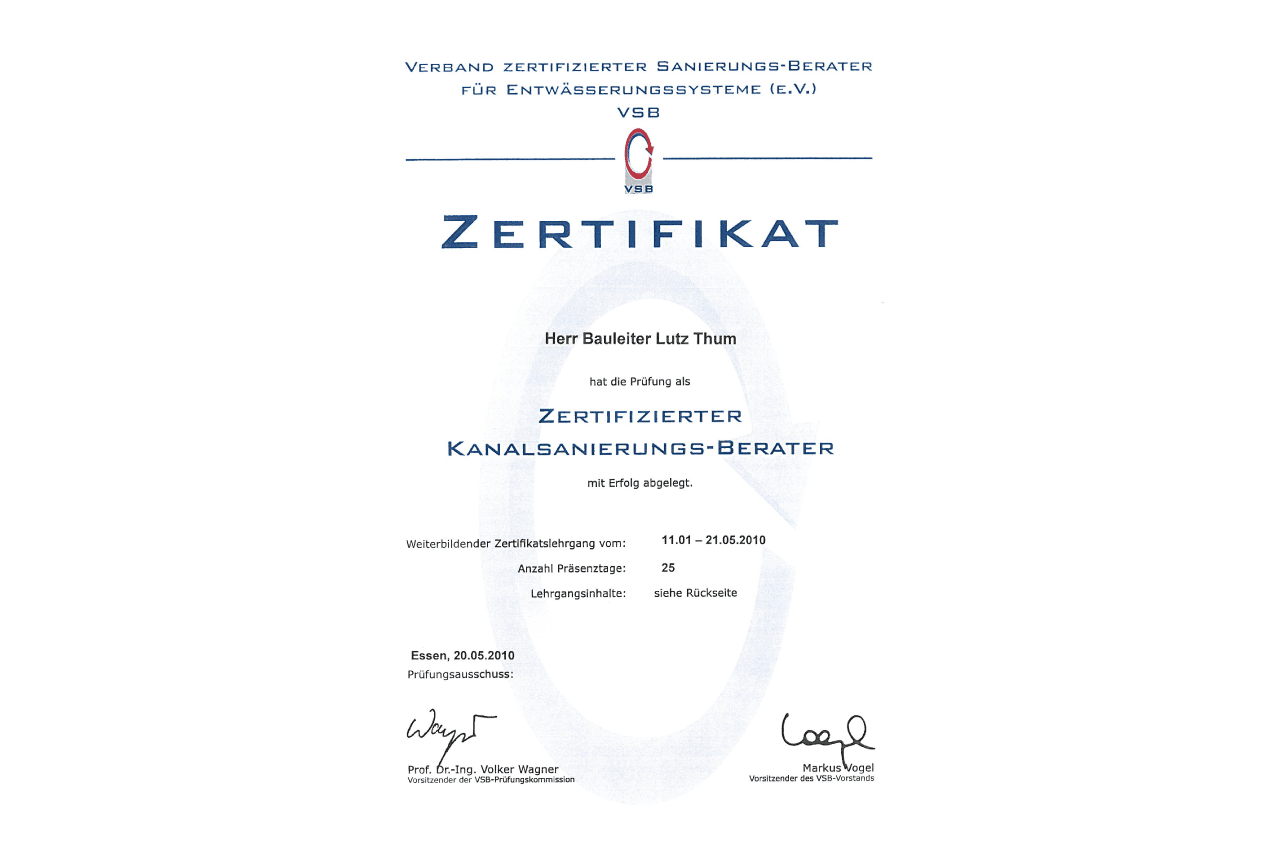 Zertifizierter Kanalsanierungsberater